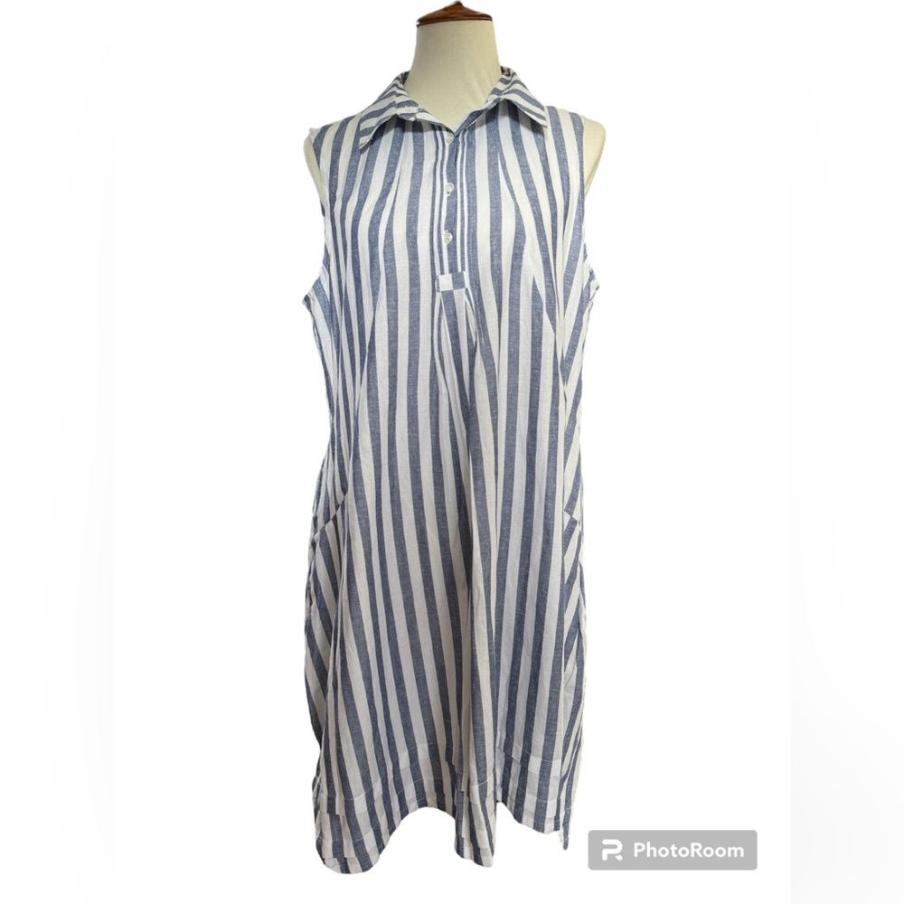 Hope & Harlow sz 12 NWT White & Chambray sleeveless shirt dress, button front